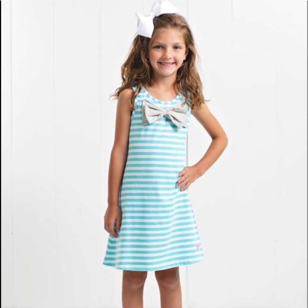 Aqua and silver striped with bow